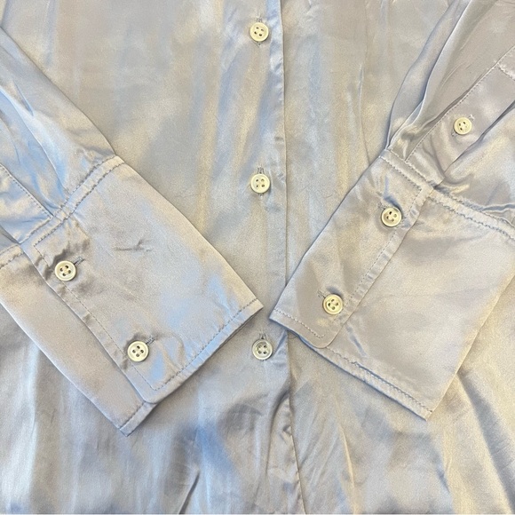 Banana Republic Blue Silk Button Up Blouse Office Career Long Sleeve Sz S FLAW - Picture 13 of 16